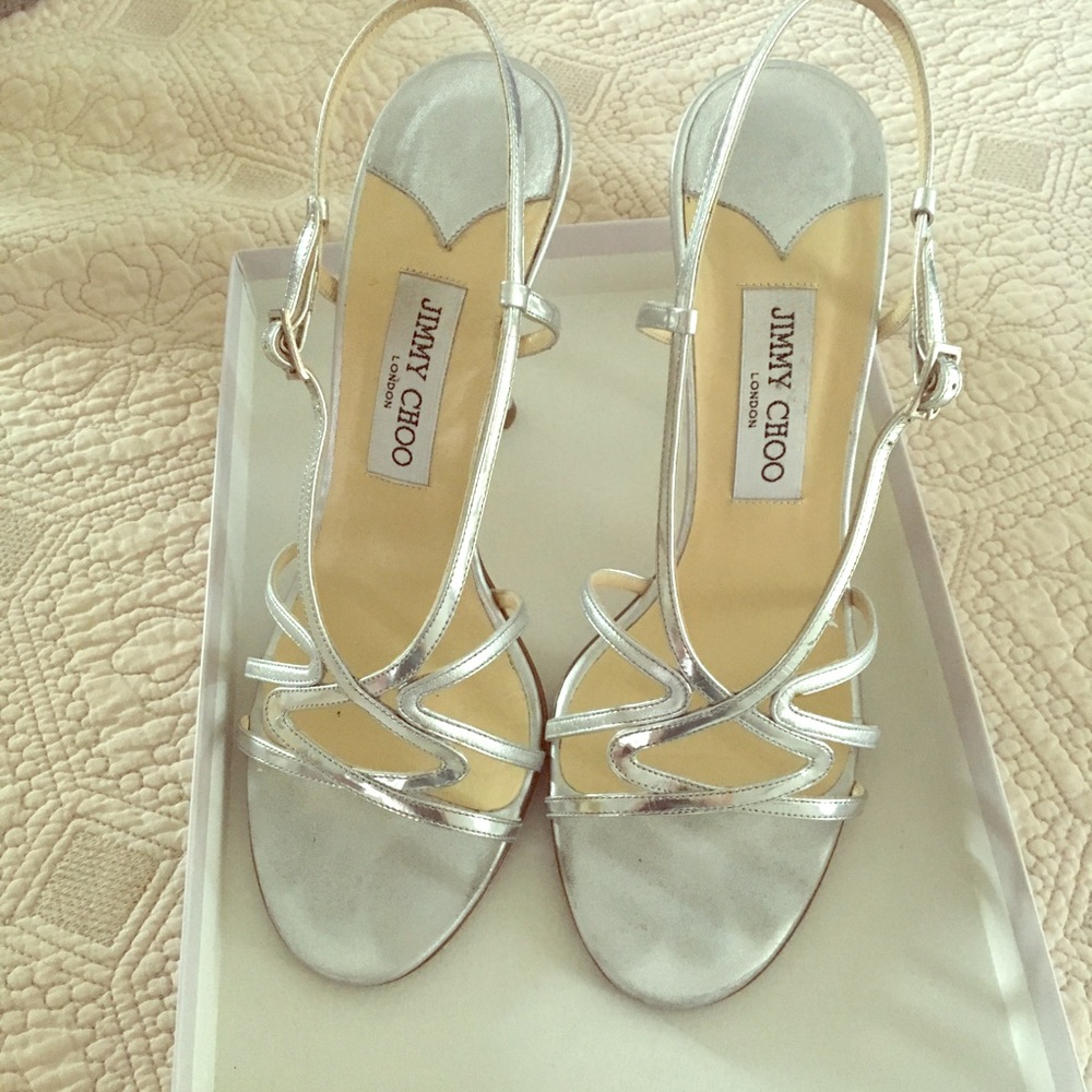 Jimmy Choo Silver strap heels wedding shoes sz 39